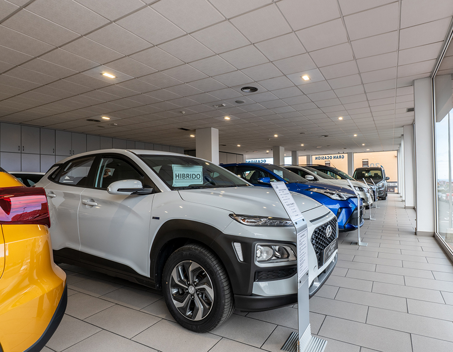 Vehículos en exposición en la sede de la compañía